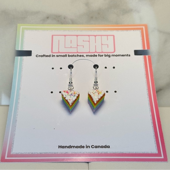 Rainbow Cake Slice (Mini) - Handmade Earrings - Picture 6 of 7